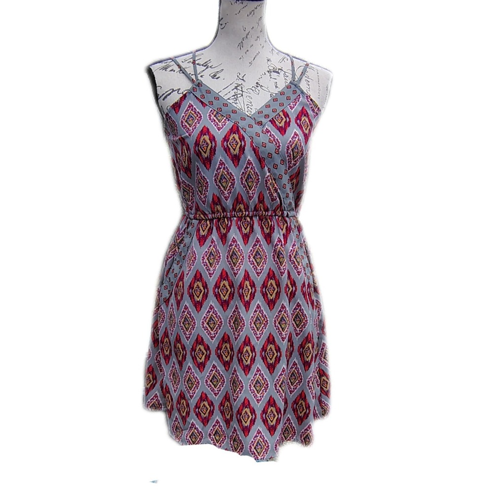 Xhilaration Boho Geometric Print Mini Sundress Criss Cross Strappy Back Small